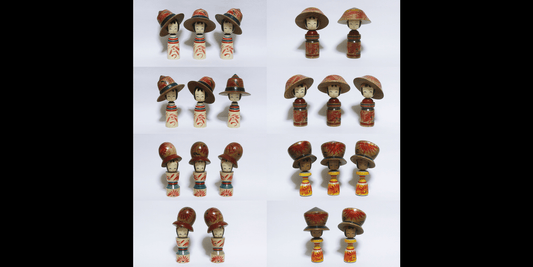 オーストリア販売 樹種混合 帽子こけし Hat Kokeshi doll sold in Austria