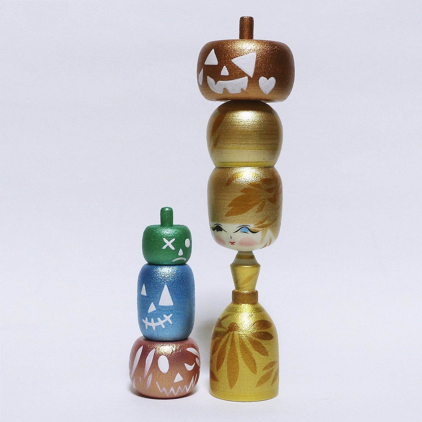 Halloween カボチャ乗せ こけし Pumpkin on top Kokeshi ※205