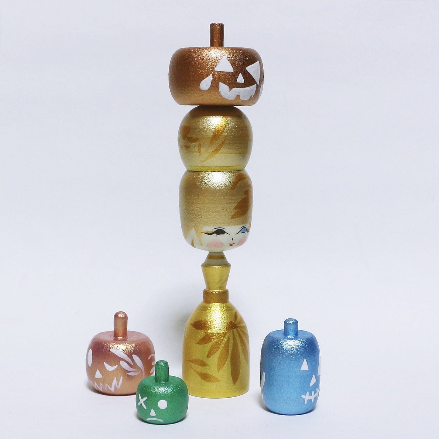 Halloween カボチャ乗せ こけし Pumpkin on top Kokeshi ※205