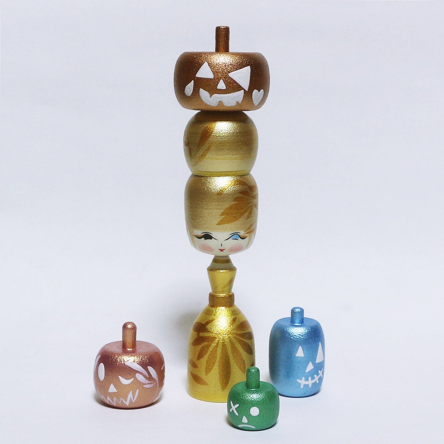 Halloween カボチャ乗せ こけし Pumpkin on top Kokeshi ※205