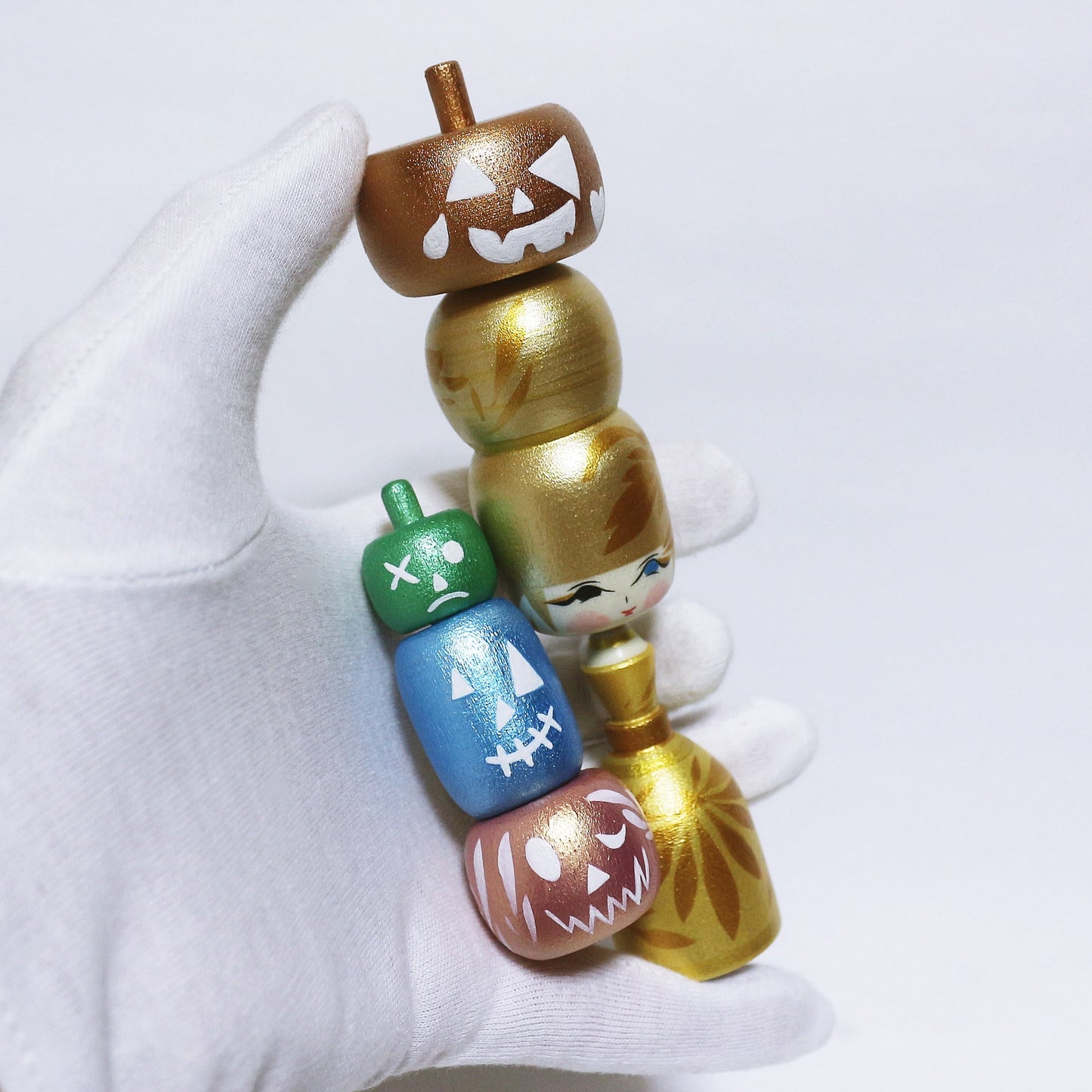 Halloween カボチャ乗せ こけし Pumpkin on top Kokeshi ※205