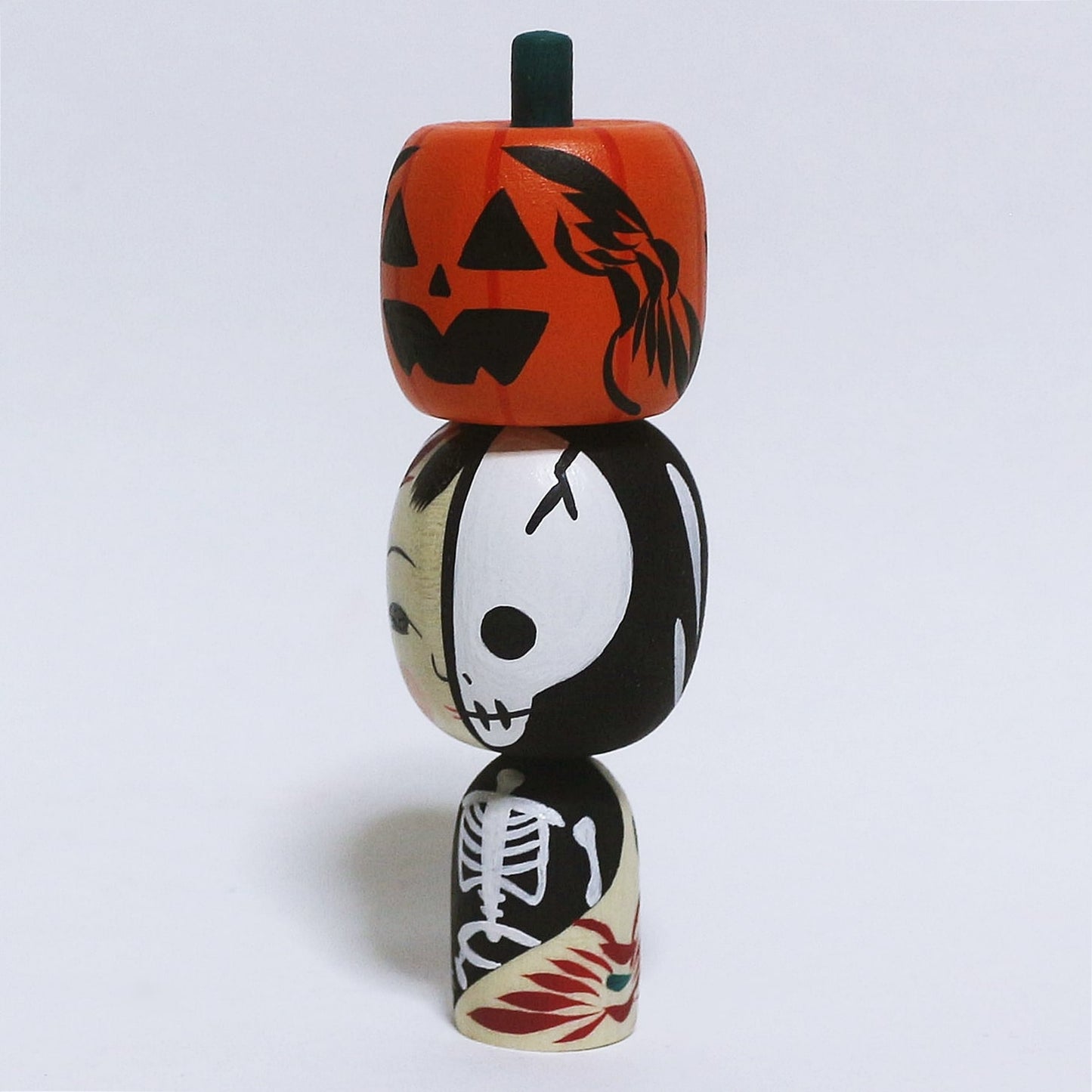 Halloween ガイコツ カボチャ乗せ こけし Pumpkin on top Skeleton Kokeshi ※206