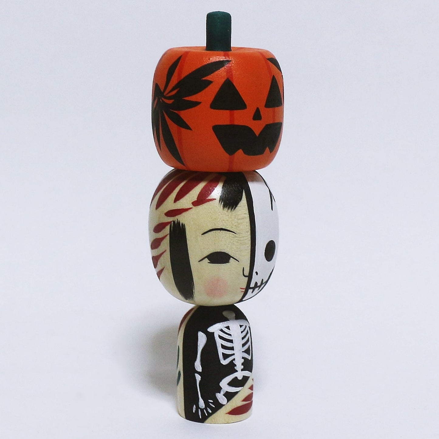 Halloween ガイコツ カボチャ乗せ こけし Pumpkin on top Skeleton Kokeshi ※206