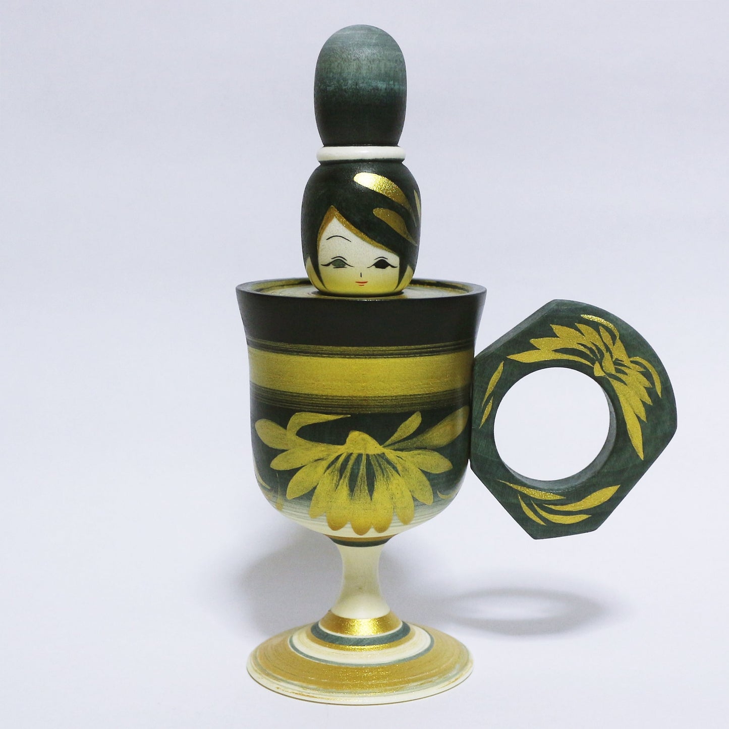 灰青 & 金 Grayish Blue & Gold Tea Cup KOKESHI #319