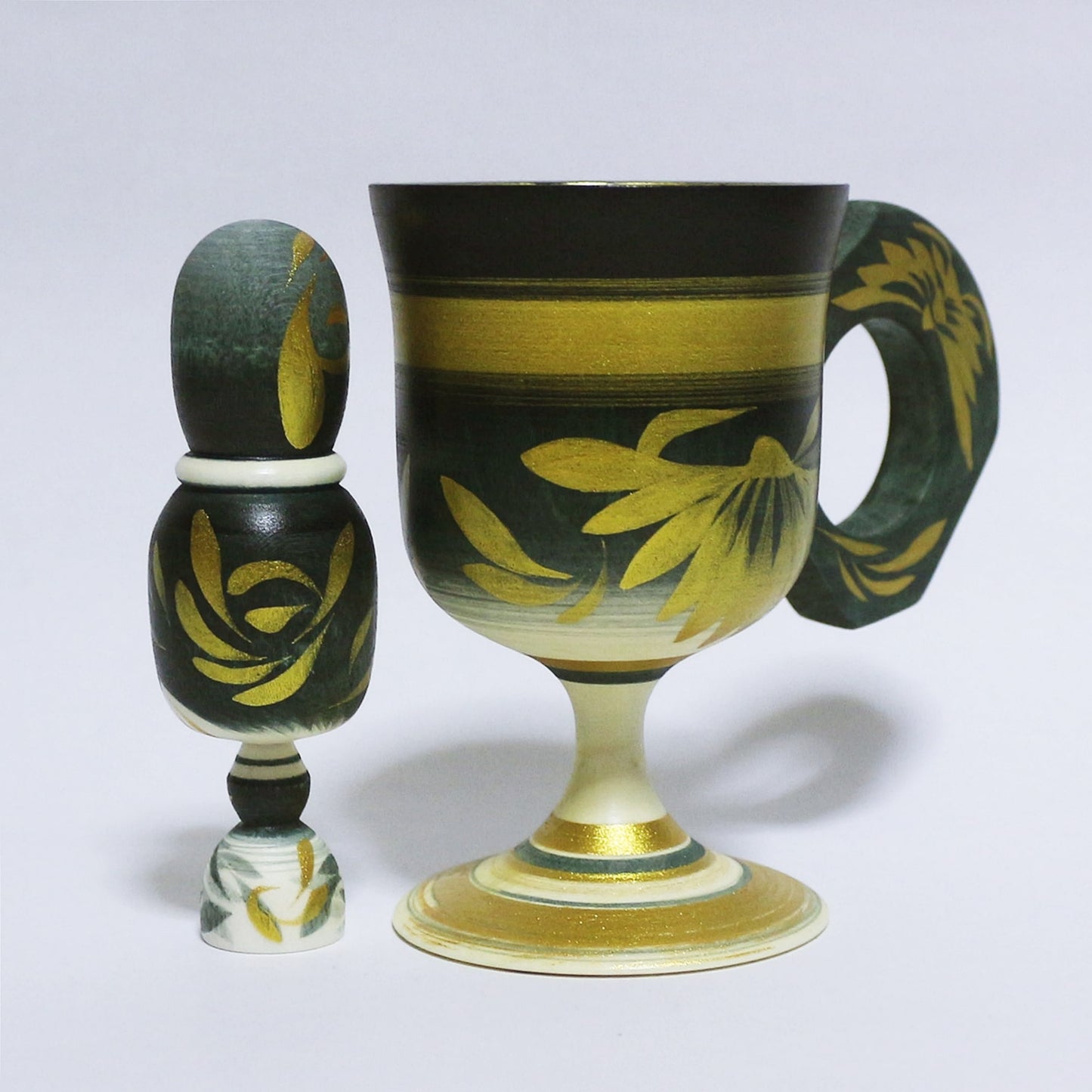 灰青 & 金 Grayish Blue & Gold Tea Cup KOKESHI #319