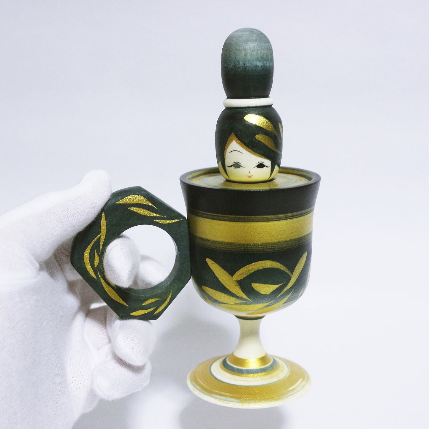 灰青 & 金 Grayish Blue & Gold Tea Cup KOKESHI #319