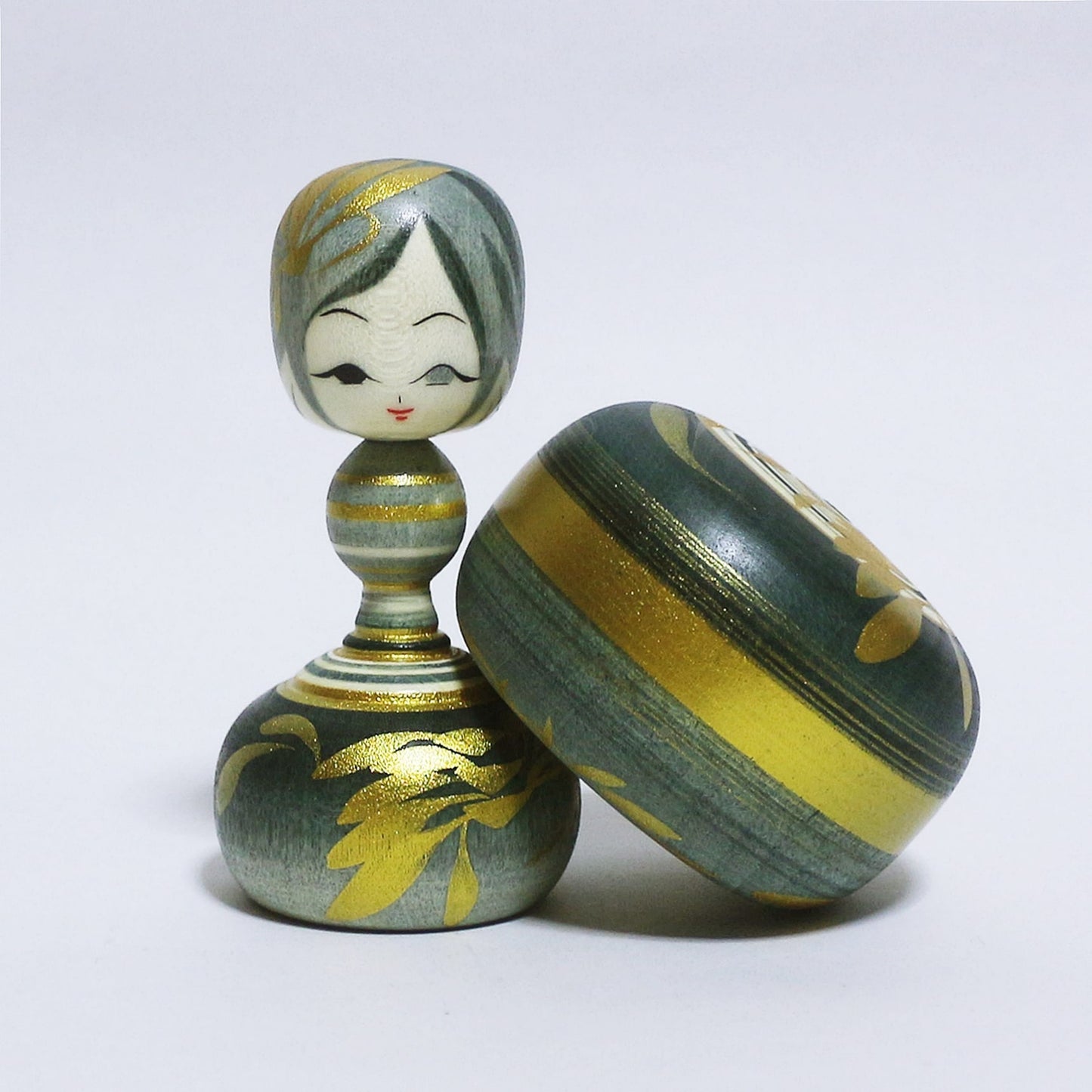 灰青 & 金 Grayish Blue & Gold Hat KOKESHI #320