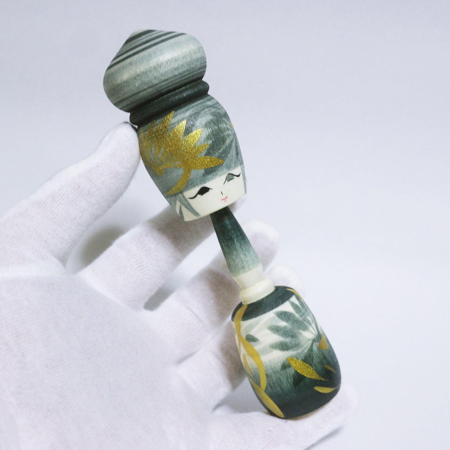 灰青 & 金 Grayish Blue Bun Hair KOKESHI #321