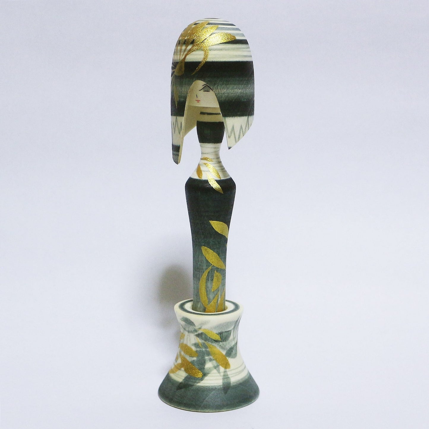 灰青 & 金 Grayish Blue & gold Asymmetrical Bob Hair KOKESHI #322