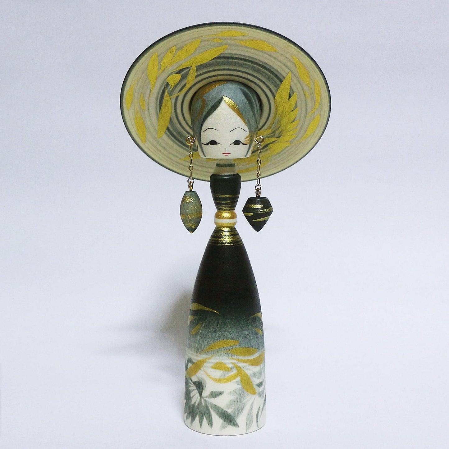 灰青 & 金 Grayish Blue & gold Hat KOKESHI #323