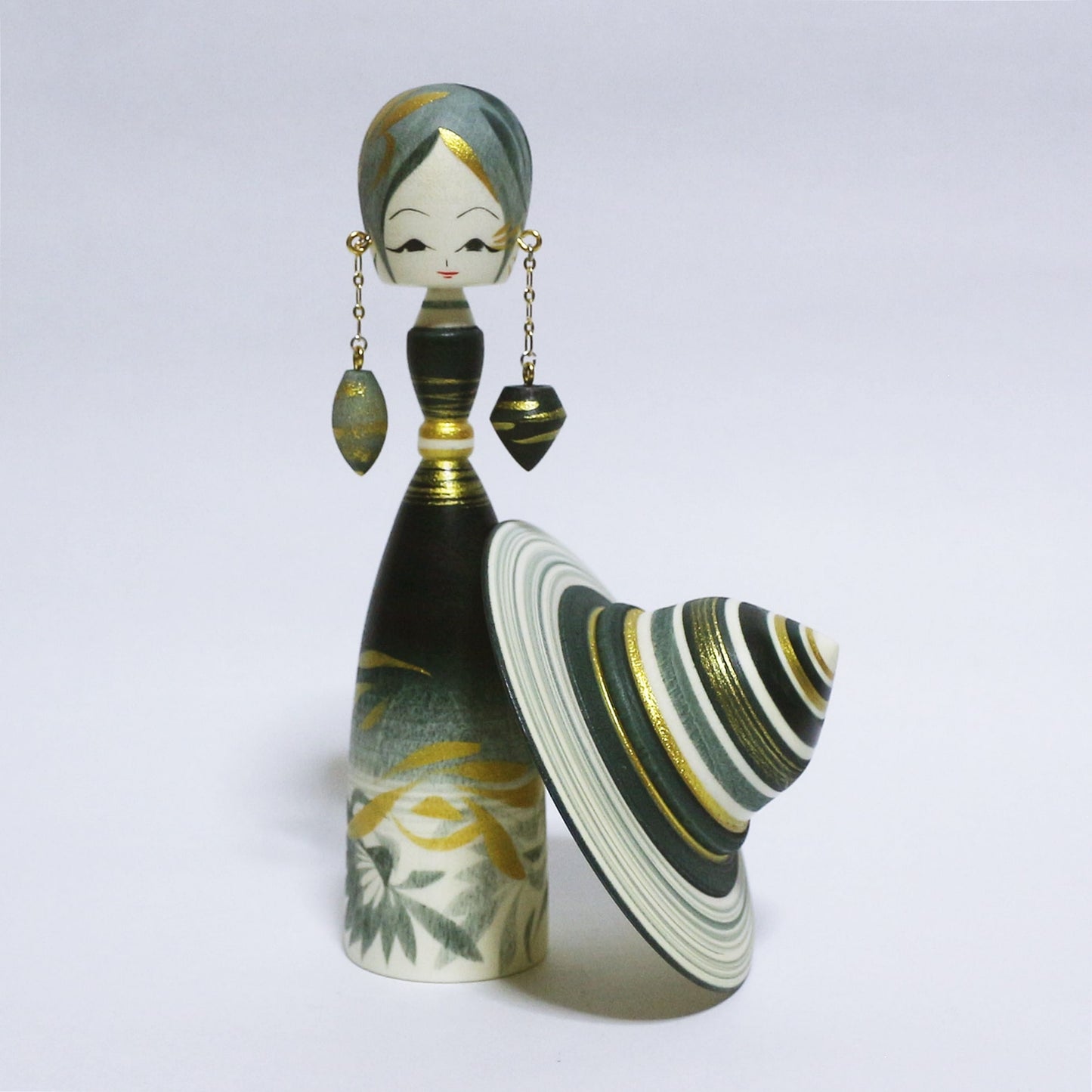 灰青 & 金 Grayish Blue & gold Hat KOKESHI #323
