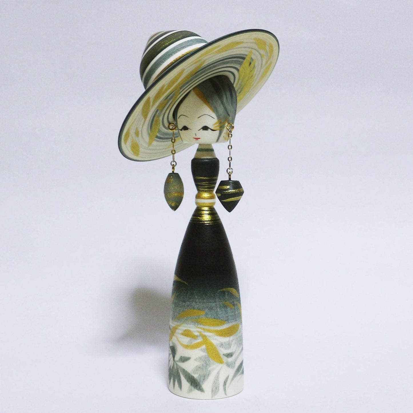 灰青 & 金 Grayish Blue & gold Hat KOKESHI #323