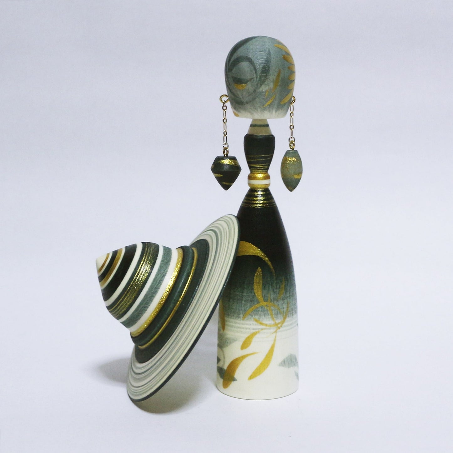 灰青 & 金 Grayish Blue & gold Hat KOKESHI #323