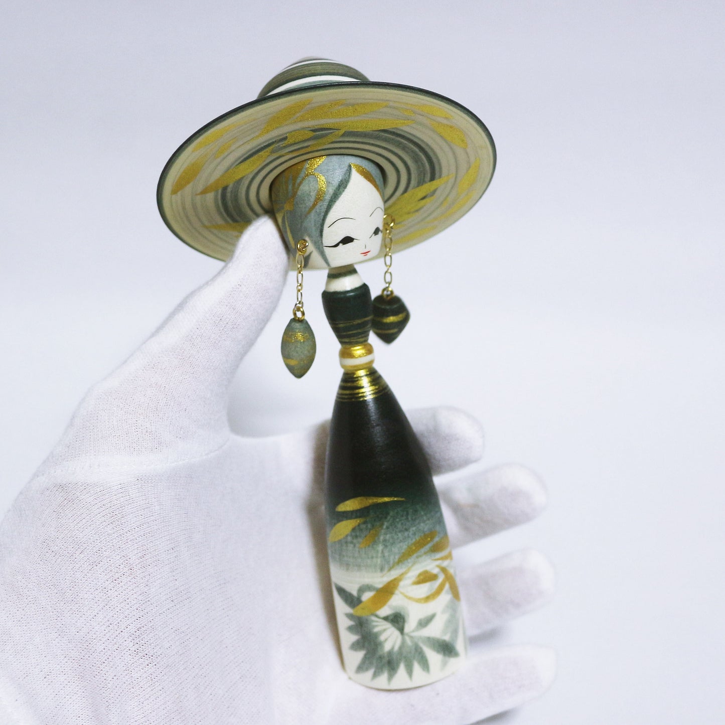 灰青 & 金 Grayish Blue & gold Hat KOKESHI #323