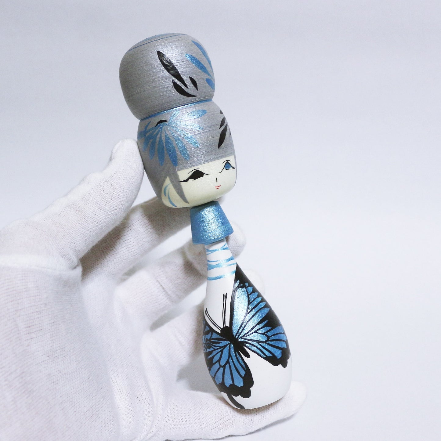 Sky Blue Butterfly AGEHA Bun Hair KOKESHI #347