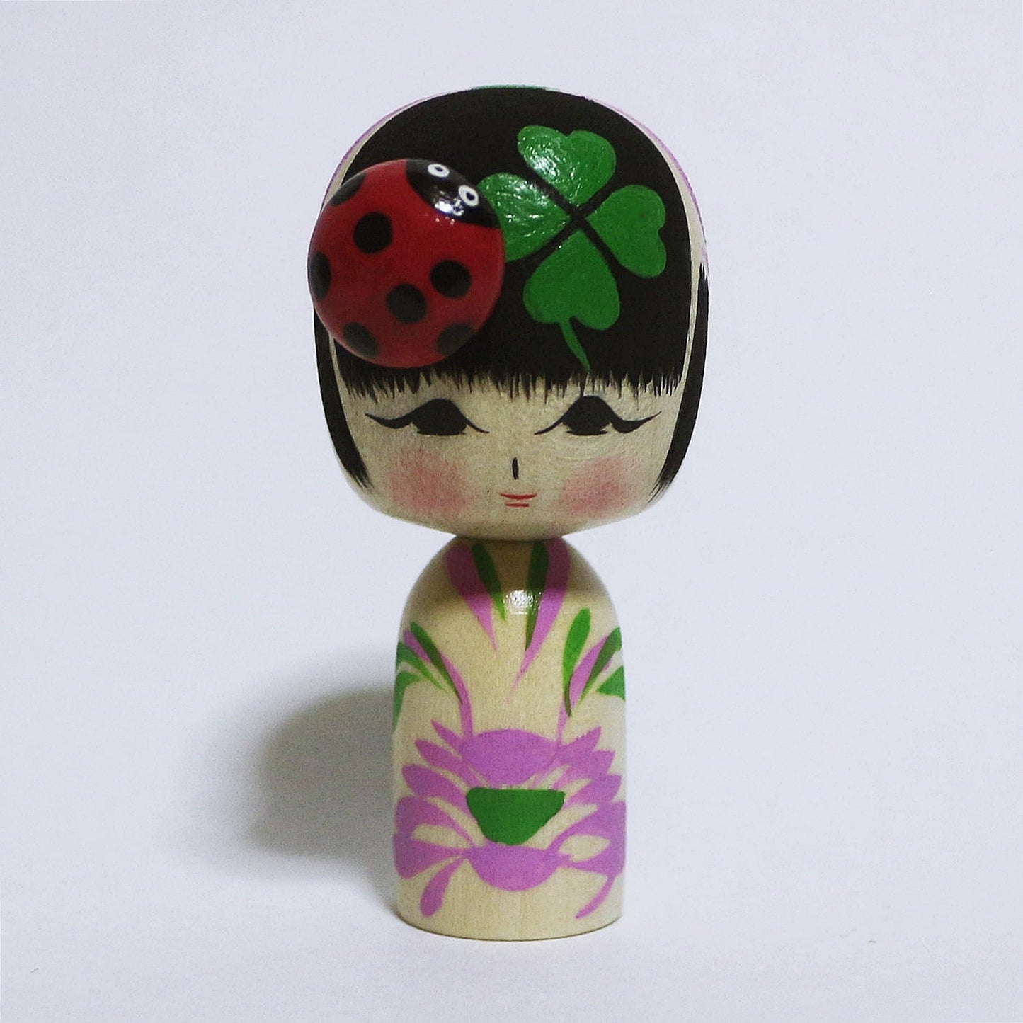 春 てんとうむし & 四葉のクローバー こけし Spring Ladybug & Four Leaf Clover KOKESHI #339