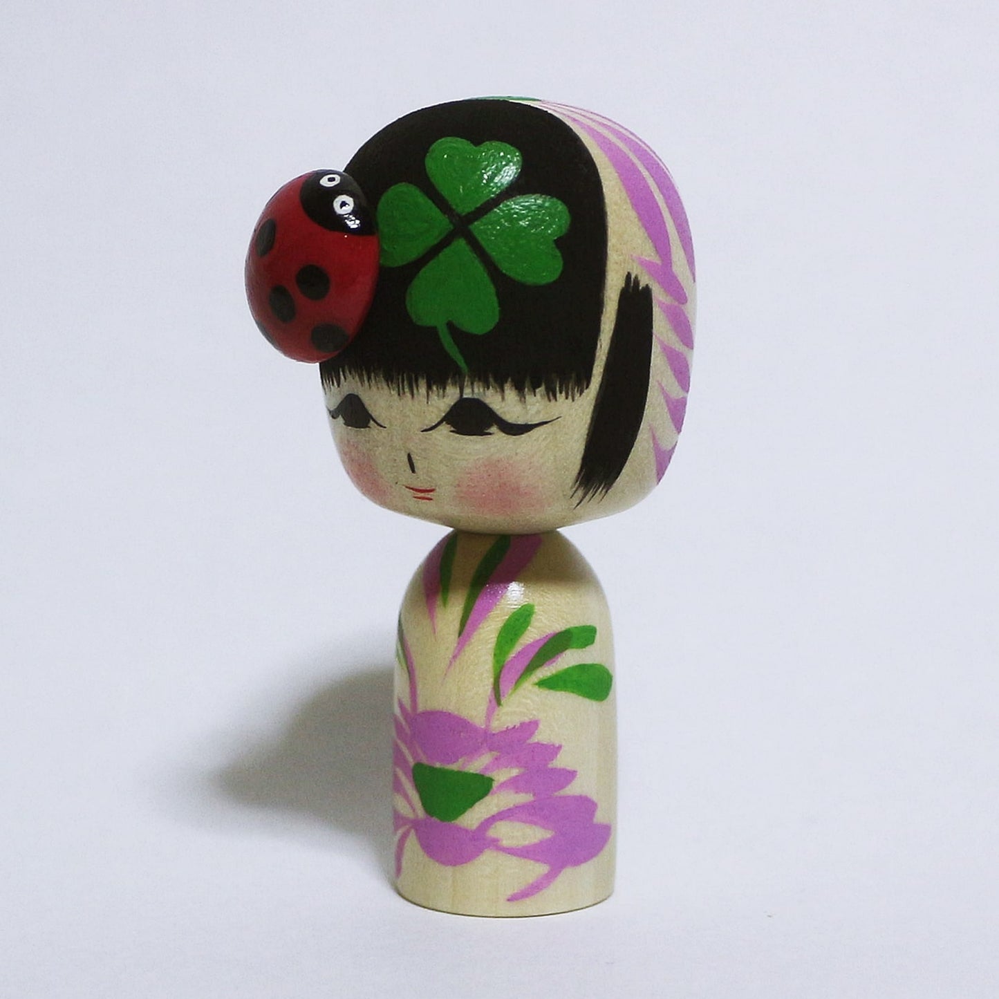 春 てんとうむし & 四葉のクローバー こけし Spring Ladybug & Four Leaf Clover KOKESHI #339