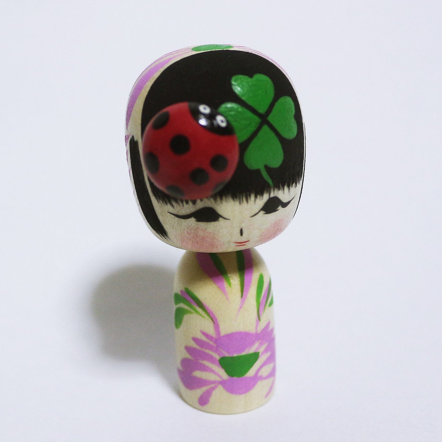 春 てんとうむし & 四葉のクローバー こけし Spring Ladybug & Four Leaf Clover KOKESHI #339