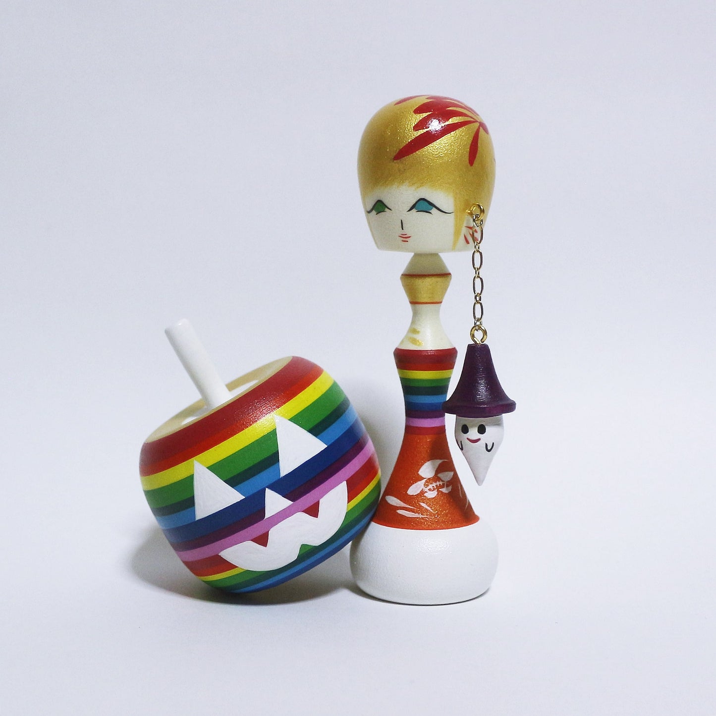 Halloween Rainbow Pumpkin ghost earrings KOKESHI #386