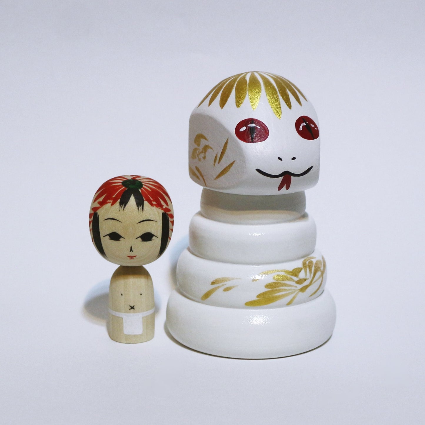 お正月 巳年 白蛇 こけし OSYOUGATSU MI-DOSHI White Snake KOKESHI ※497