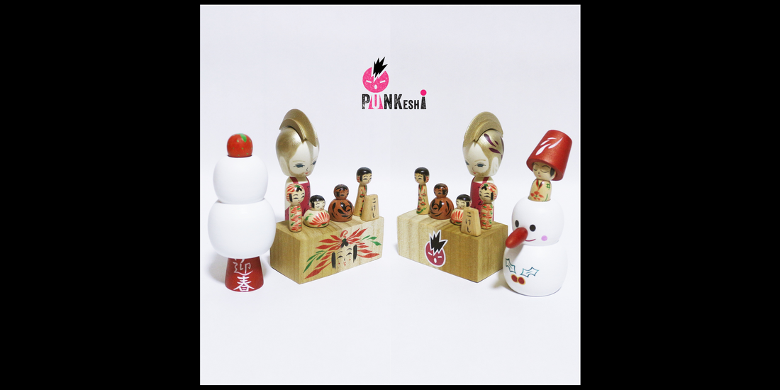 【PUNKeshi店主アダムこけし / お正月 鏡餅&amp;クリスマス 雪だるまトランスフォームこけし】PUNKeshi