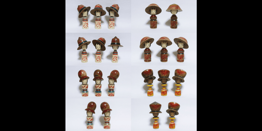 オーストリア販売　樹種混合　帽子こけし　Hat Kokeshi doll sold in Austria
