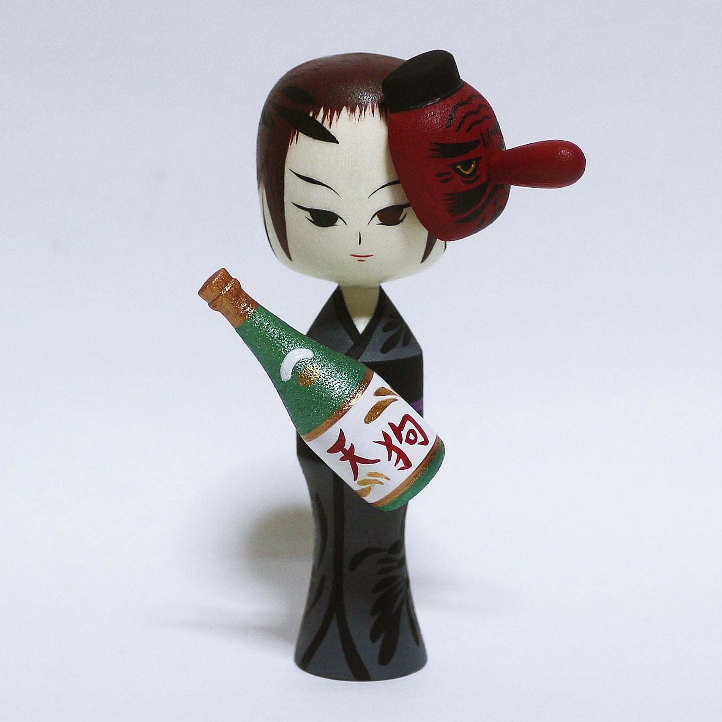 夏祭り浴衣　天狗面＋日本酒　こけし　Natsumatsuri Yukata Teng-men＋Sake Kokeshi　※121