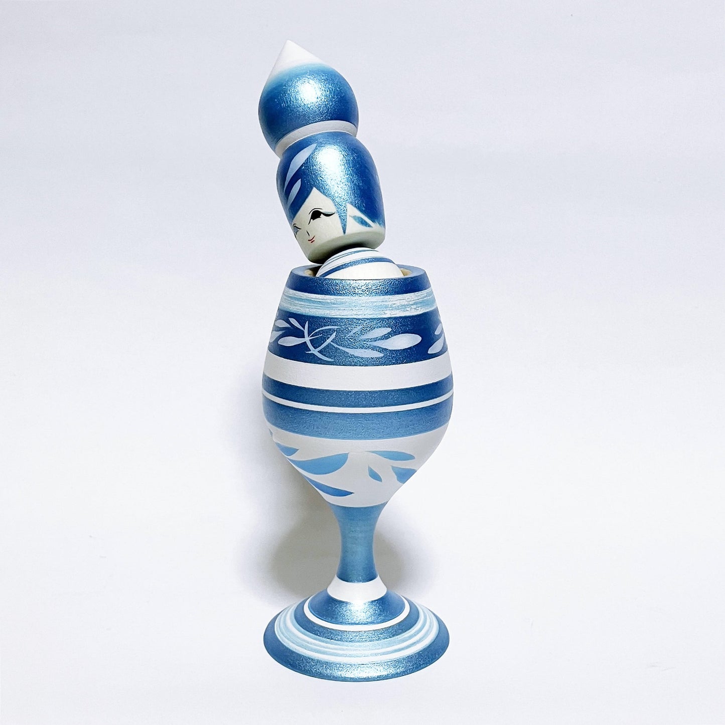 Sky Blue　ワイングラス　おだんごヘア　玉入れエジコ　Wine Glass Tama-Ire-Ejiko bun hair Kokeshi 　※158