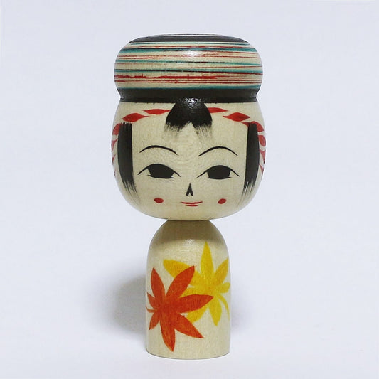 秋こけし　髷　紅葉　Bun Hair Autumn Kokeshi 　※222