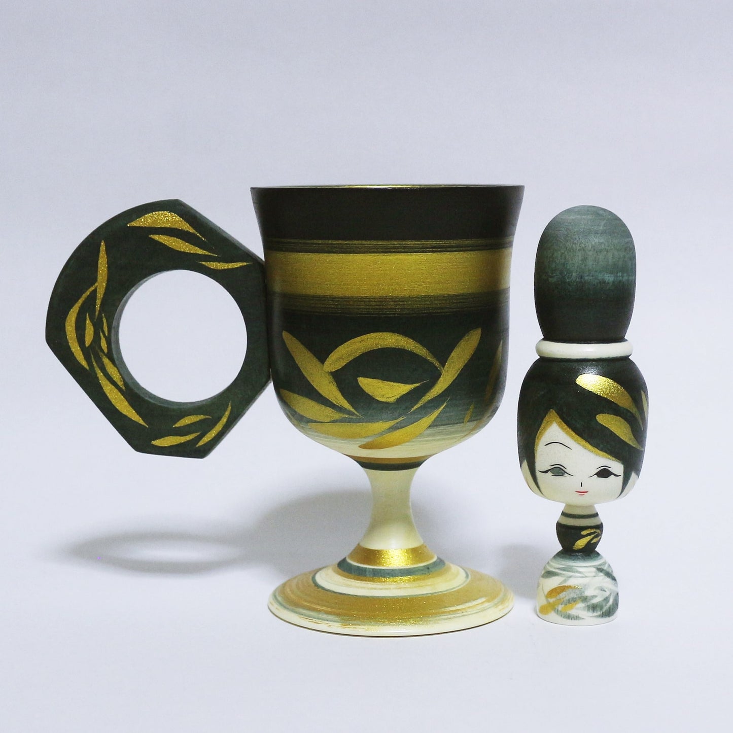 灰青 & 金  Grayish Blue & Gold Tea Cup KOKESHI　#319