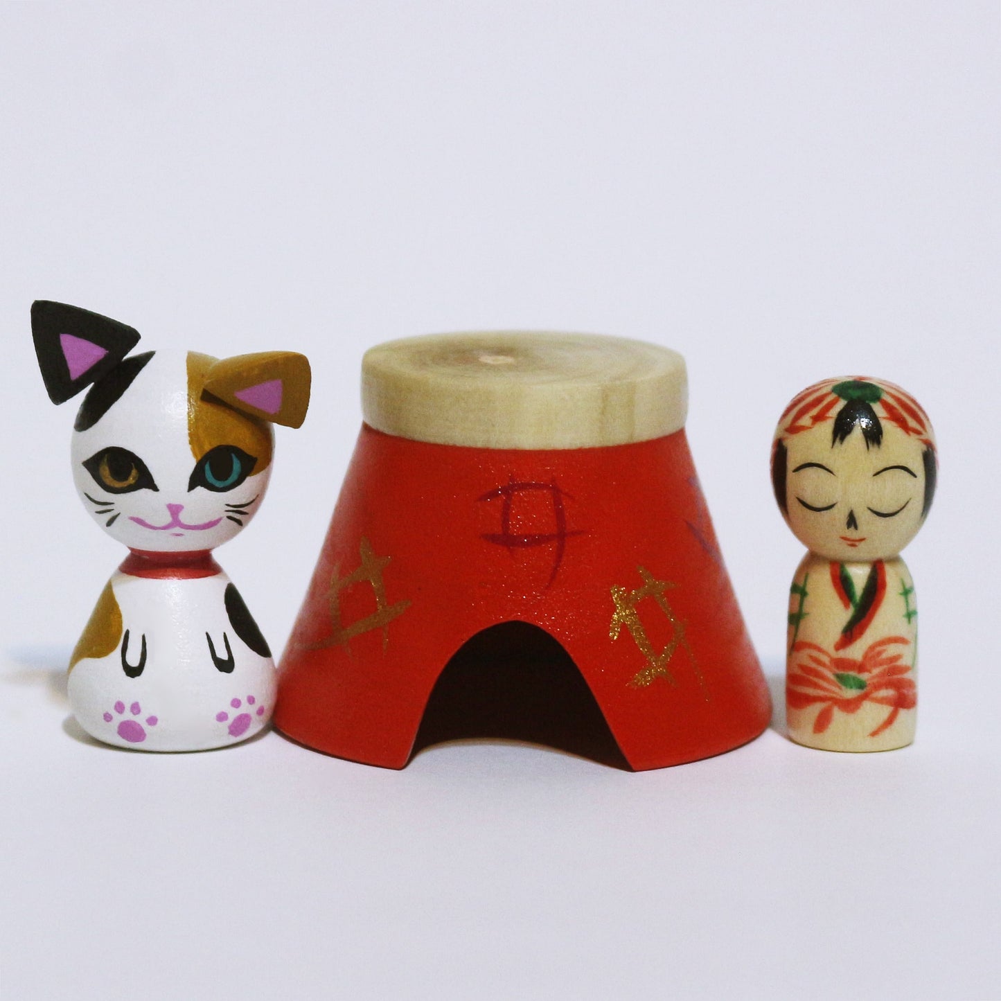 お正月　寝正月＆三毛猫　こけし　OSYOUGATSU New Year's Day spent sleeping KOKESHI & Calico Cat　※500