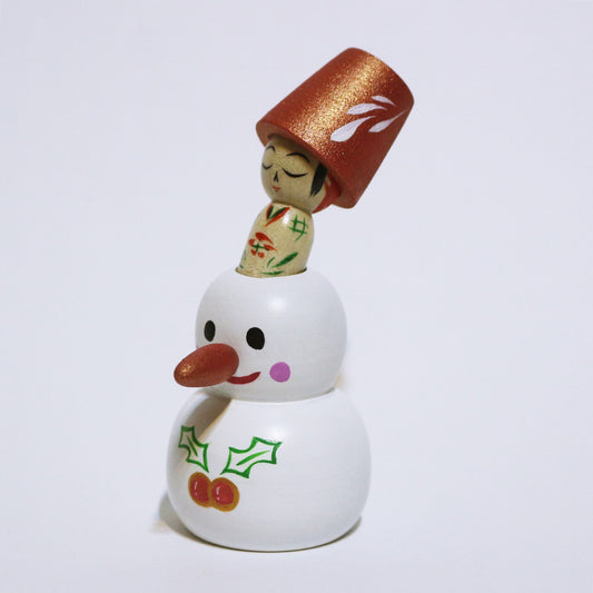 お正月　鏡餅からのクリスマス雪だるま　トランスフォーム　こけし　OSYOUGATSU KAGAMI‐MOCHI & Christmas Snowman Transform KOKESHI　※502