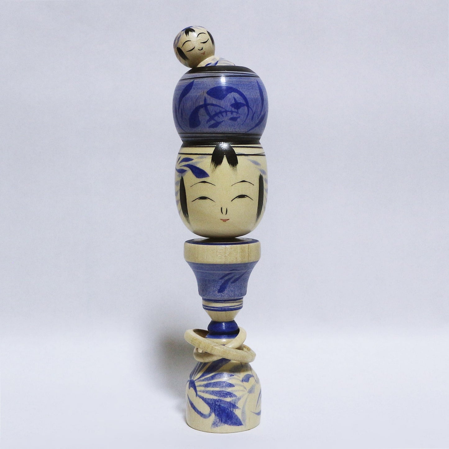 青紫 輪入れ　Blue-purple Wood-Ring KOKESHI　※769