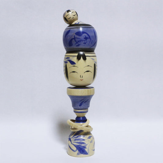 青紫 輪入れ　Blue-purple Wood-Ring KOKESHI　※769