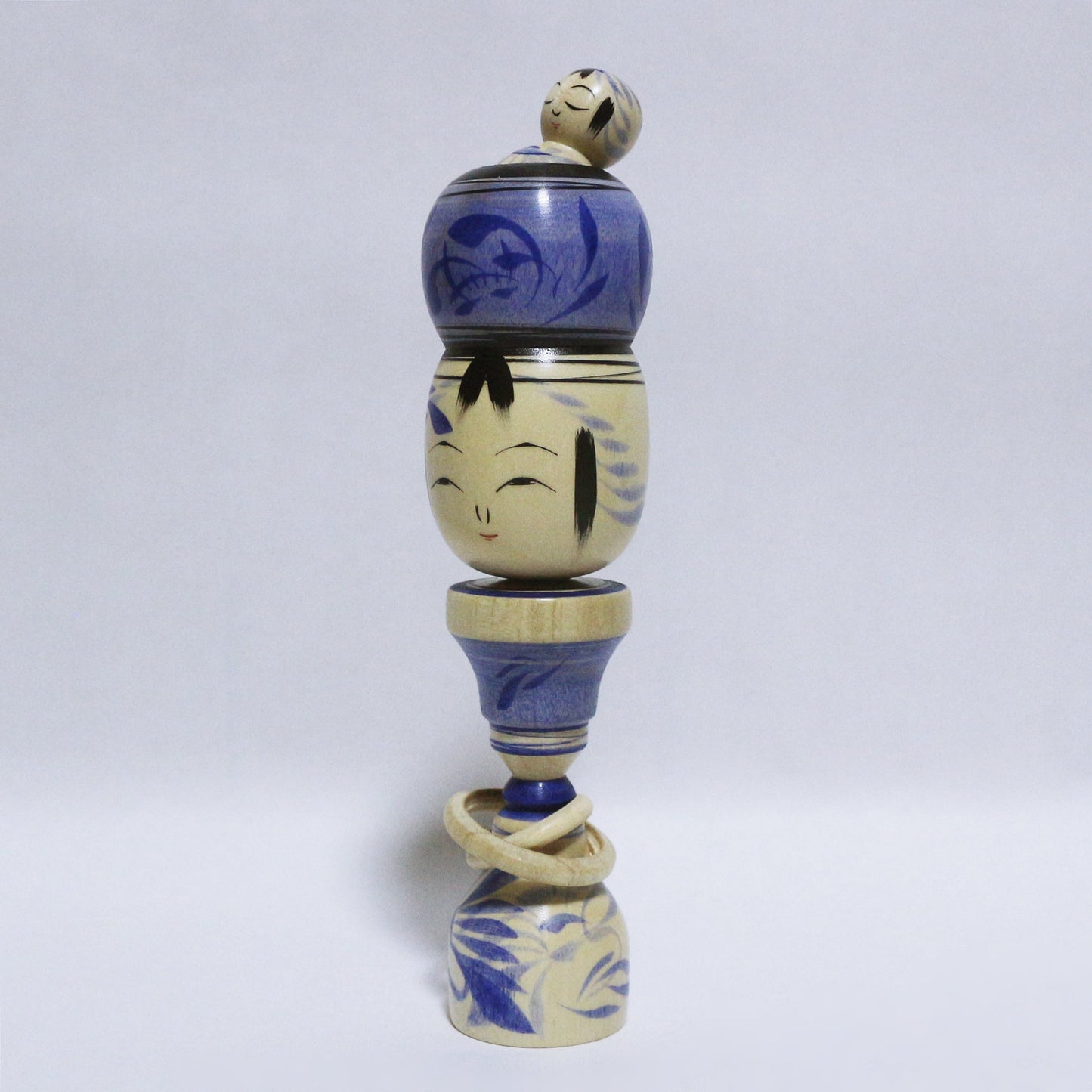 青紫 輪入れ　Blue-purple Wood-Ring KOKESHI　※769