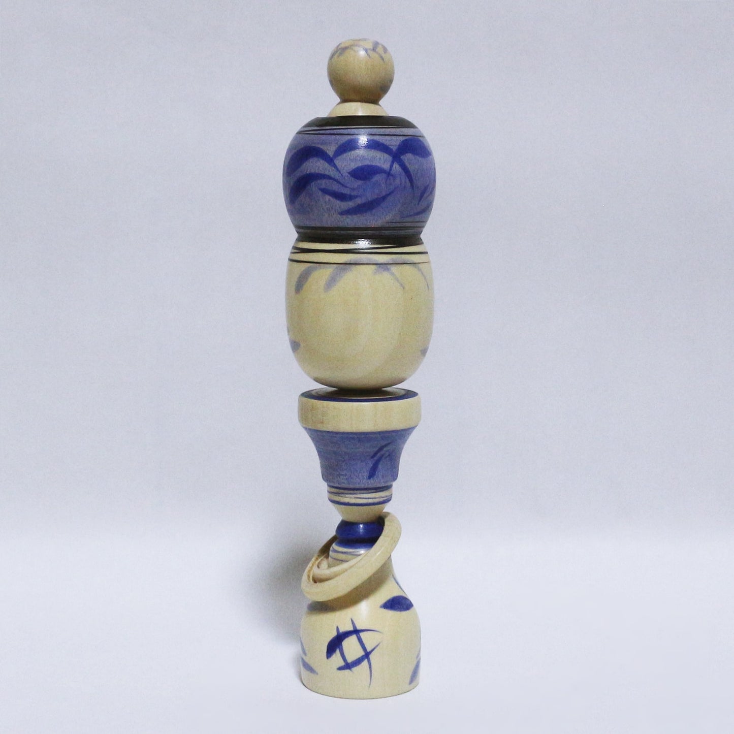 青紫 輪入れ　Blue-purple Wood-Ring KOKESHI　※769