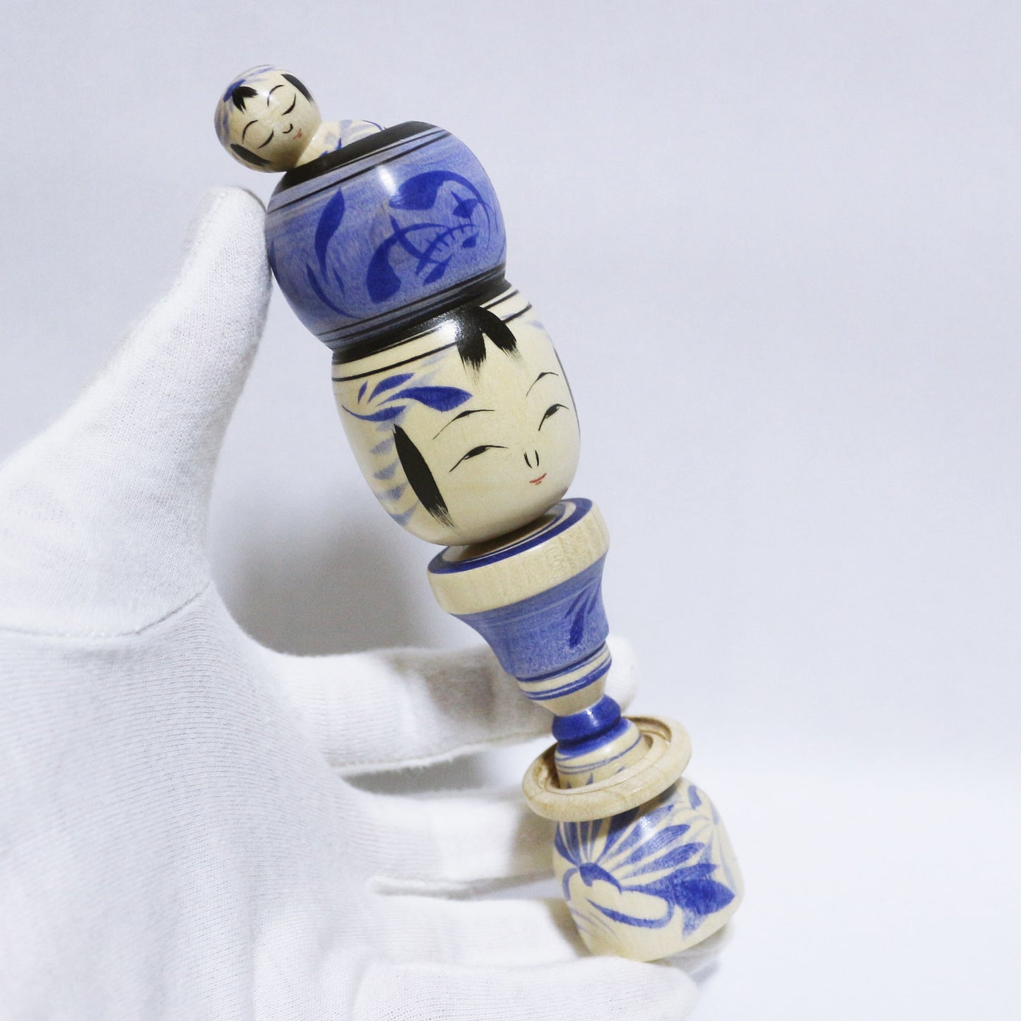 青紫 輪入れ　Blue-purple Wood-Ring KOKESHI　※769