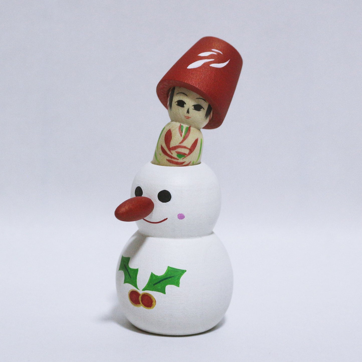 お正月 雪だるまからの鏡餅トランスフォーム　OSHOGATSU Transformation from a snowman into a kagami-mochi KOKESHI　※791