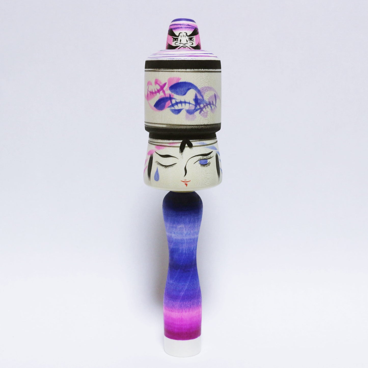 梅雨　紫陽花と雨　玉入れ双面達磨　三様の紫　Rainy season　Hydrangeas and rain　Three Shades of Violet　TAMA-IRE DARUMA KOKESHI 　※851