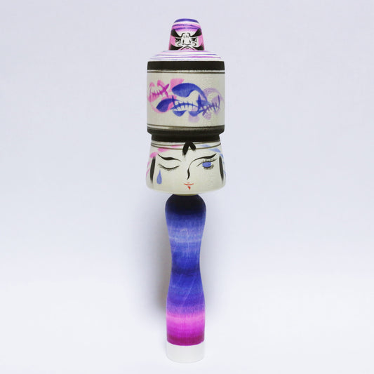 梅雨　紫陽花と雨　玉入れ双面達磨　三様の紫　Rainy season　Hydrangeas and rain　Three Shades of Violet　TAMA-IRE DARUMA KOKESHI 　※851