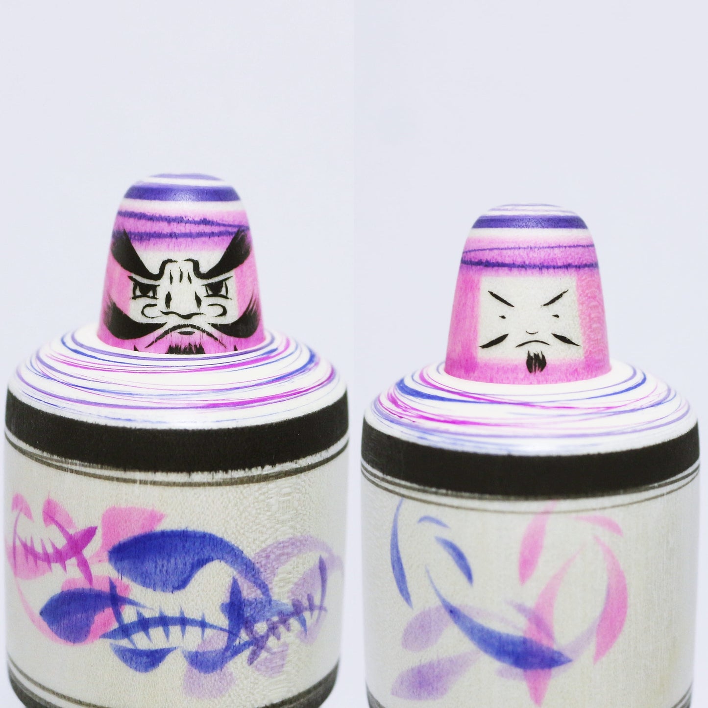 梅雨　紫陽花と雨　玉入れ双面達磨　三様の紫　Rainy season　Hydrangeas and rain　Three Shades of Violet　TAMA-IRE DARUMA KOKESHI 　※851