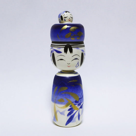 梅雨　雨　青紫　玉入れ赤ちゃんこけし　Rainy season　Japanese blue-purple　Rain　TAMA-IRE KOKESHI 　※854