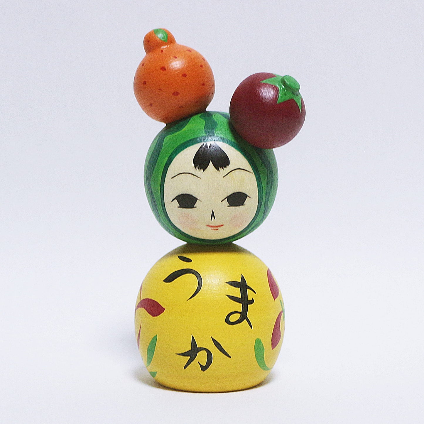 熊本　熊本県産農産物（スイカ・トマト・晩白柚・デコポン）　日本縦断こけし 3/47　KUMAMOTO　Agricultural products from KUMAMOTO Prefecture Watermelon, Tomato, Banpeiyu citrus, Dekopon citrus　Japan-crossing KOKESHI 3/47　※940