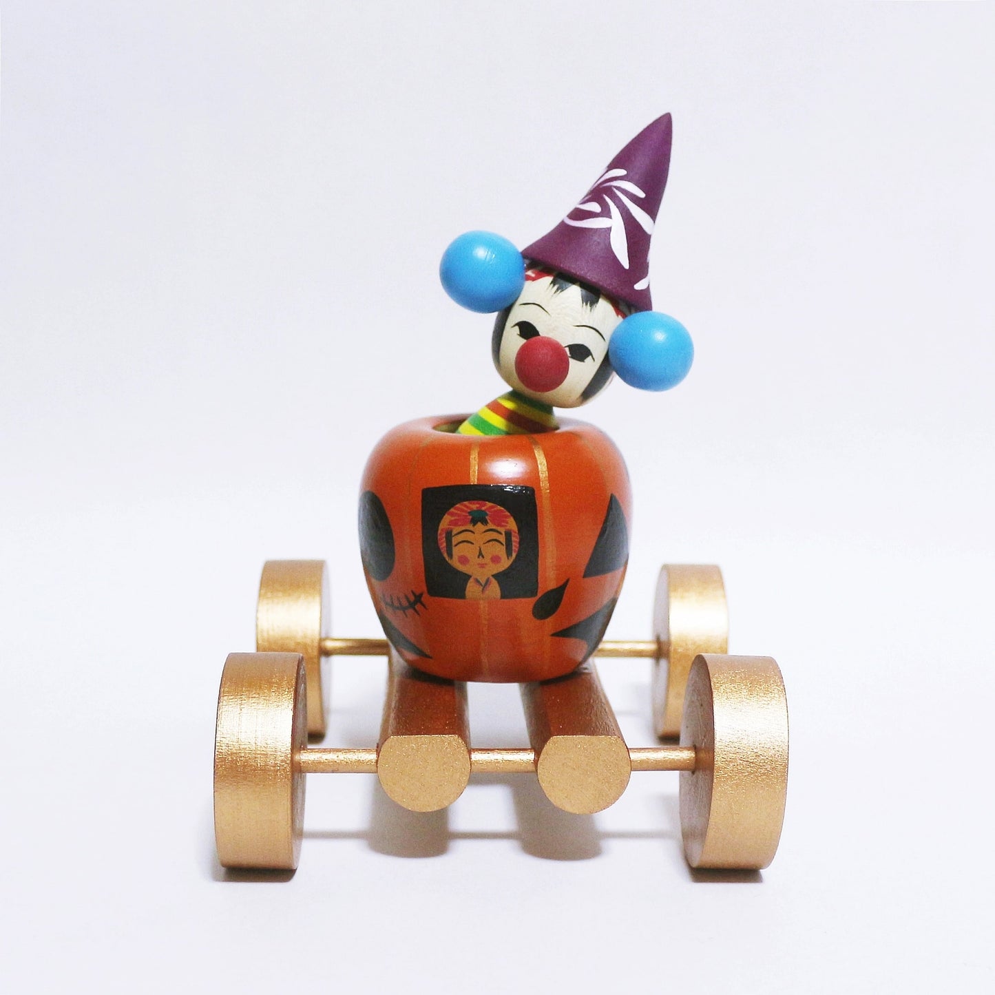 HALLOWEEN カボチャの馬車に玉入れ遠刈田ピエロこけし　Pumpkin carriage and Togatta Clown KOKESHI　※675
