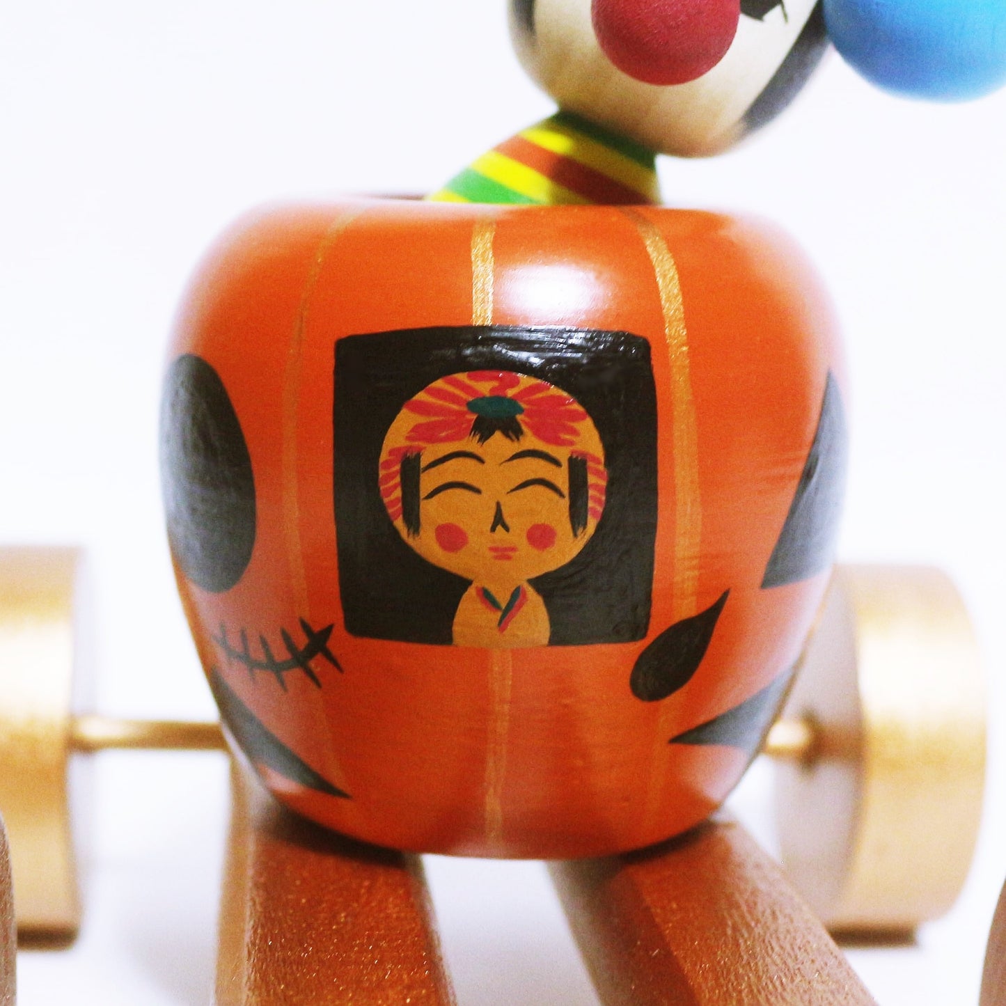 HALLOWEEN カボチャの馬車に玉入れ遠刈田ピエロこけし　Pumpkin carriage and Togatta Clown KOKESHI　※675