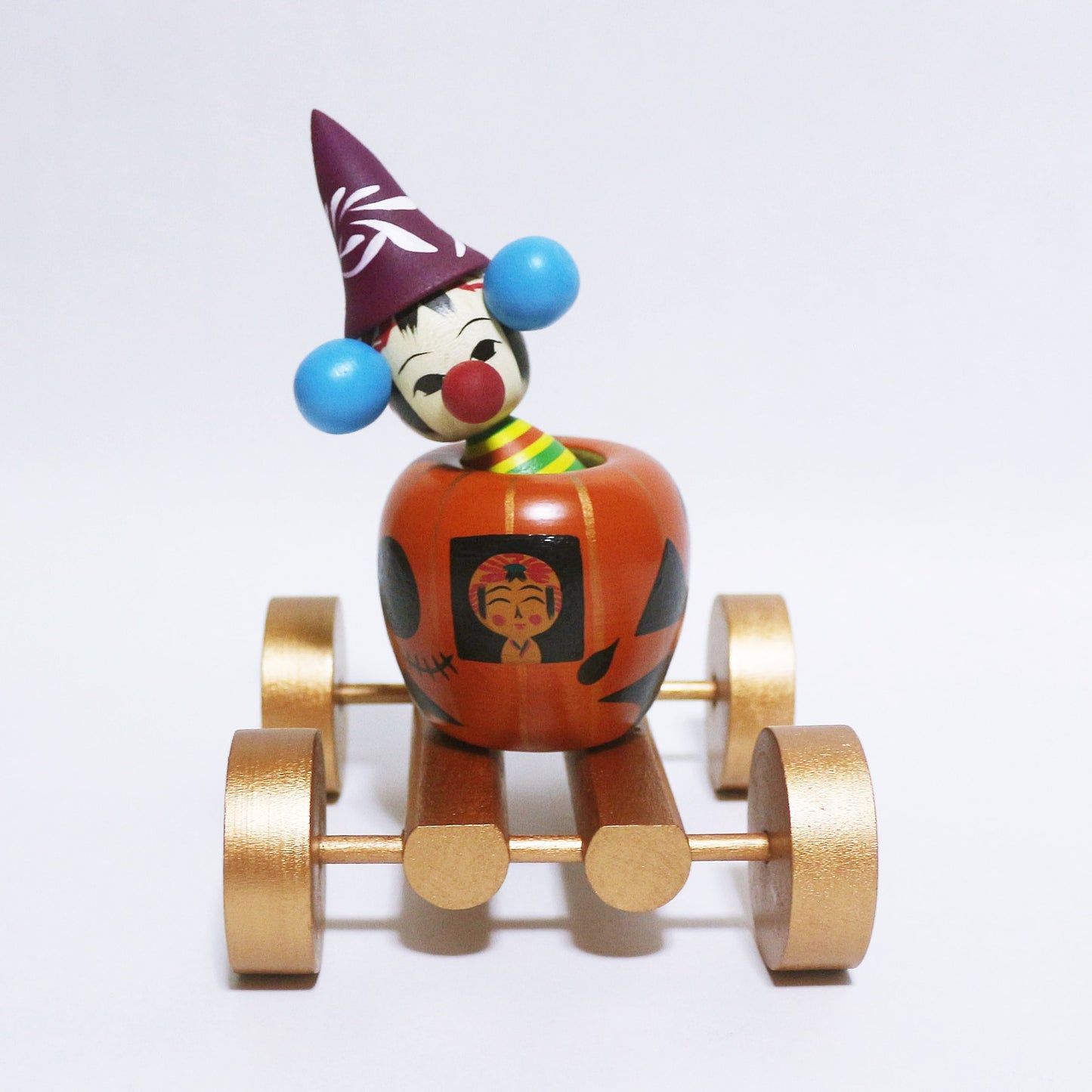 HALLOWEEN カボチャの馬車に玉入れ遠刈田ピエロこけし　Pumpkin carriage and Togatta Clown KOKESHI　※675