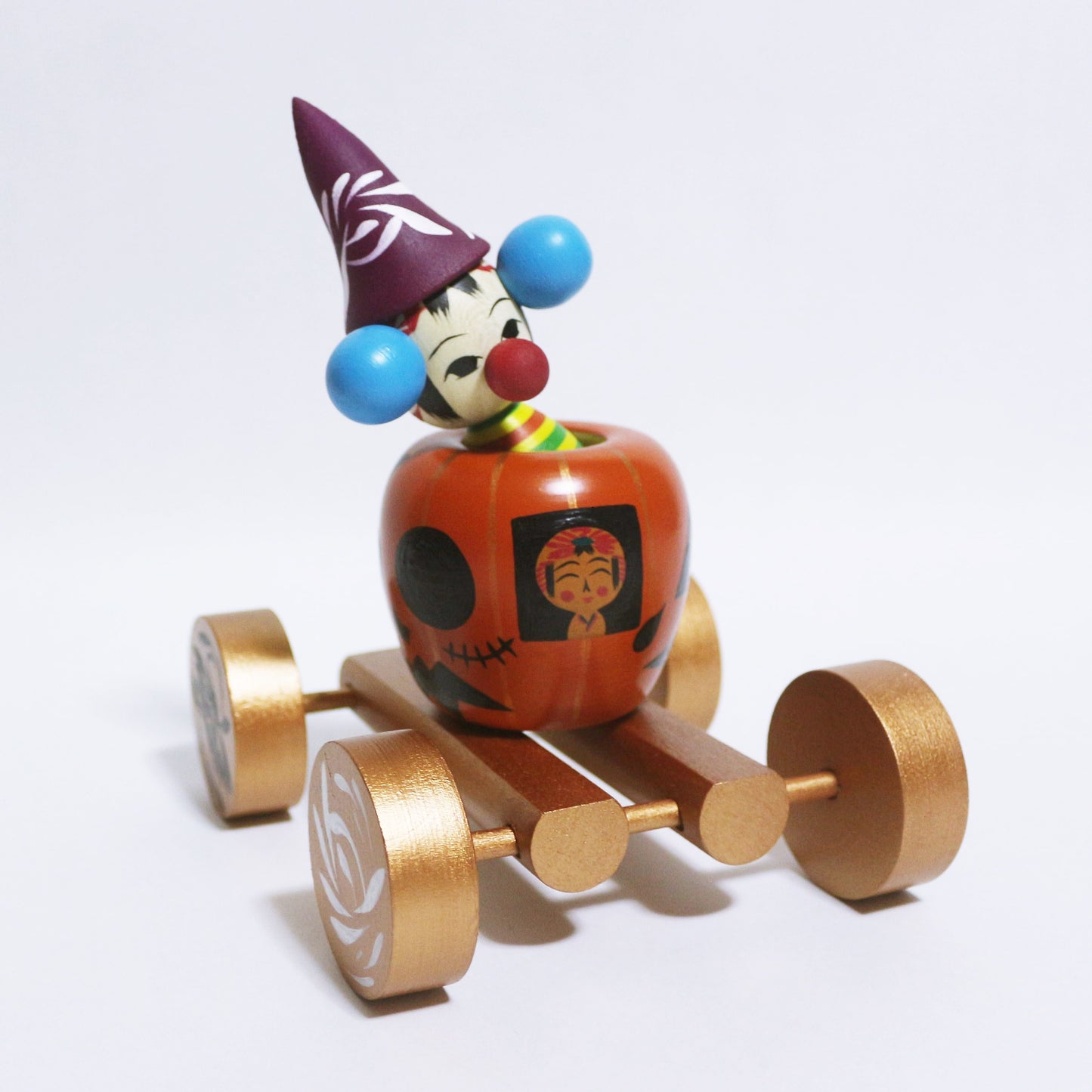HALLOWEEN カボチャの馬車に玉入れ遠刈田ピエロこけし　Pumpkin carriage and Togatta Clown KOKESHI　※675